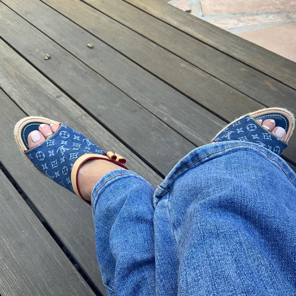 Louis Vuitton Blue Monogram Denim Wedge Espadrilles - Picture 14 of 14